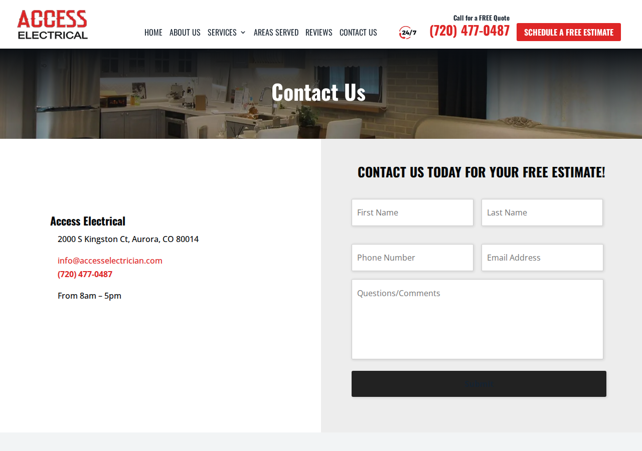 Screenshot of Contact Us Aurora CO | Access Electrical