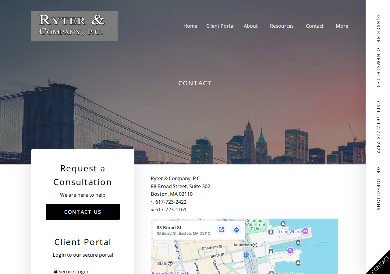 Screenshot of Boston, MA Accounting Firm | Contact Page | Ryter & Company, P.C.