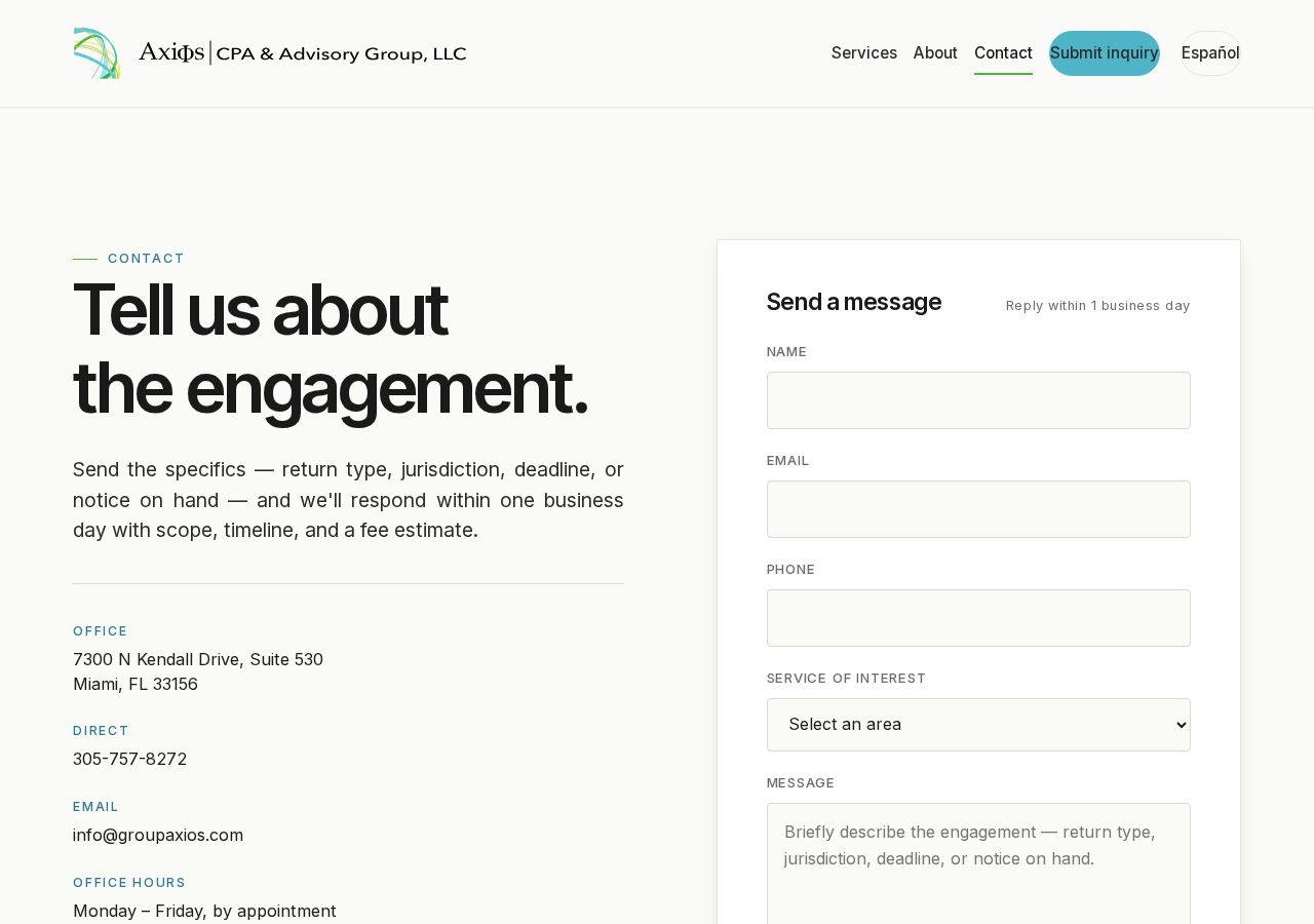 Screenshot of Contact | Axios CPA Miami