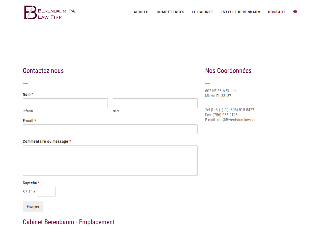 Screenshot of Contact - Berenbaum Law Firm