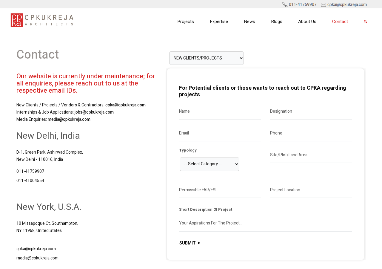 Screenshot of Contact Us - CP Kukreja Architects