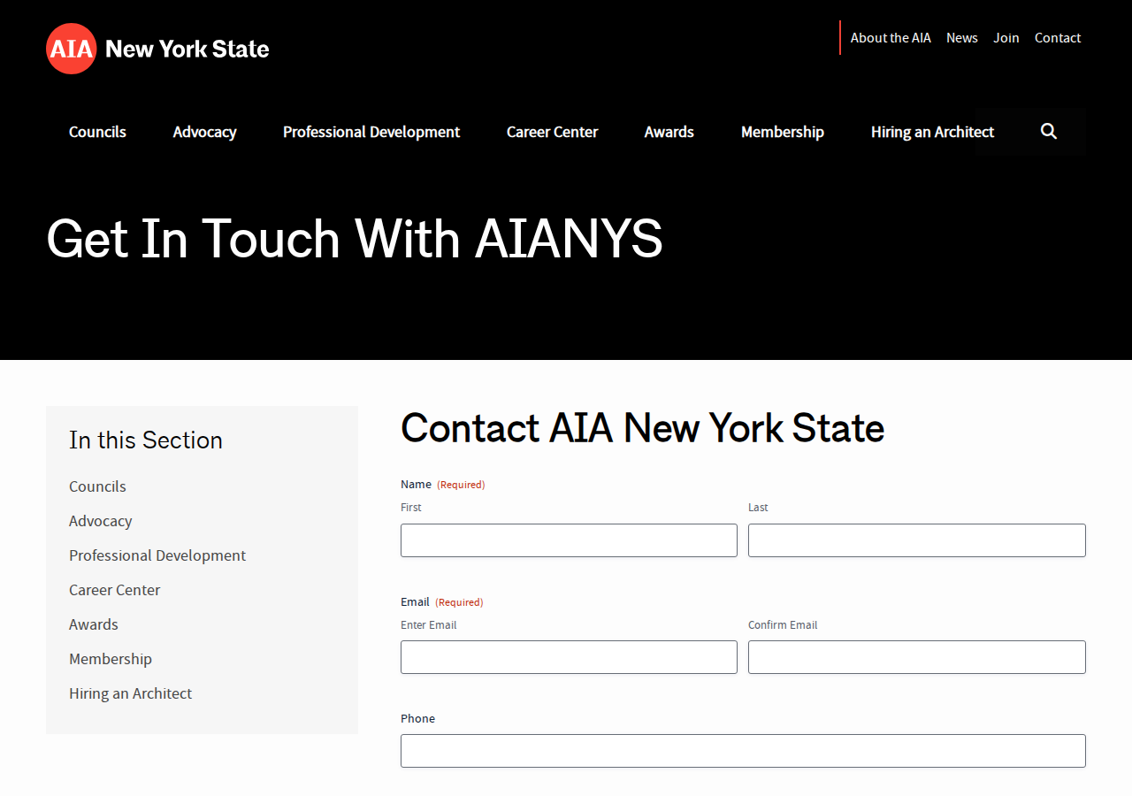 Screenshot of Get In Touch With AIANYS - AIANYSGet In Touch With AIANYS - AIANYS