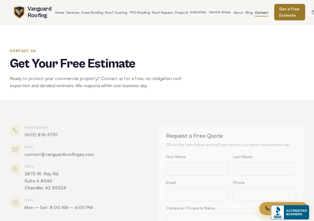 Screenshot of Contact Vanguard Roofing AZ | Free Commercial Roofing Estimate