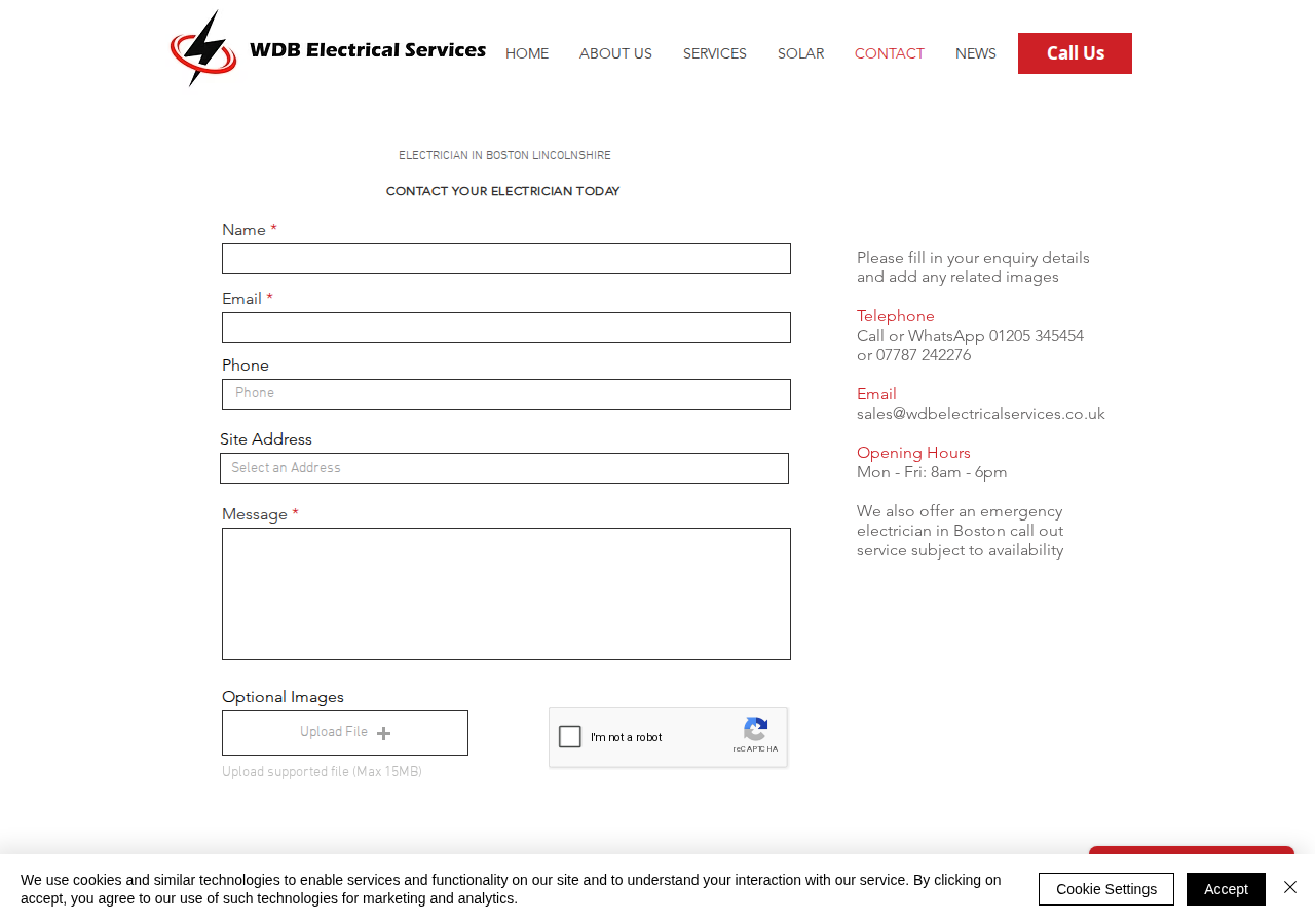 Screenshot of CONTACT | WDB Electrical Services in Boston Lincolnshire