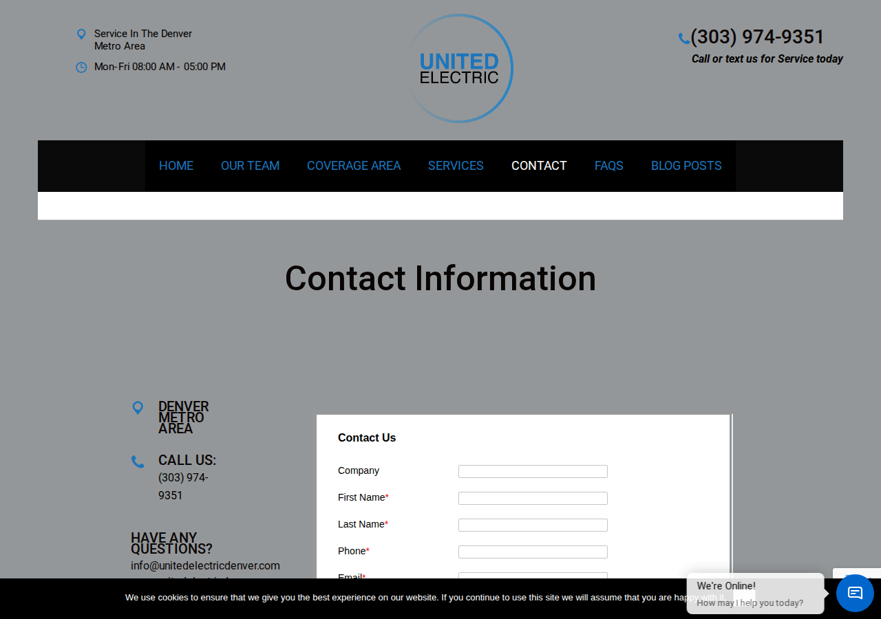 Screenshot of Contact United Electric: Same-Day Service & Free Estimates