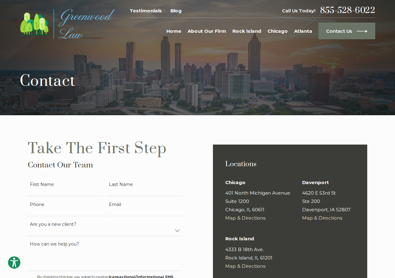 Screenshot of Contact Us | Greenwood Law