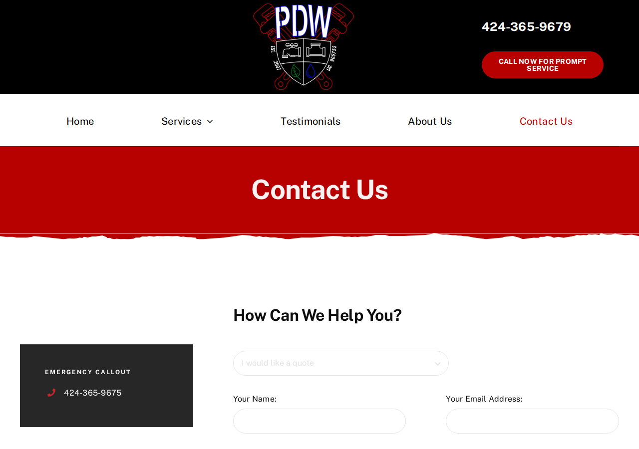 Screenshot of Contact Us - Los Angeles Plumber | Plumbing Repair | PDWINCLA