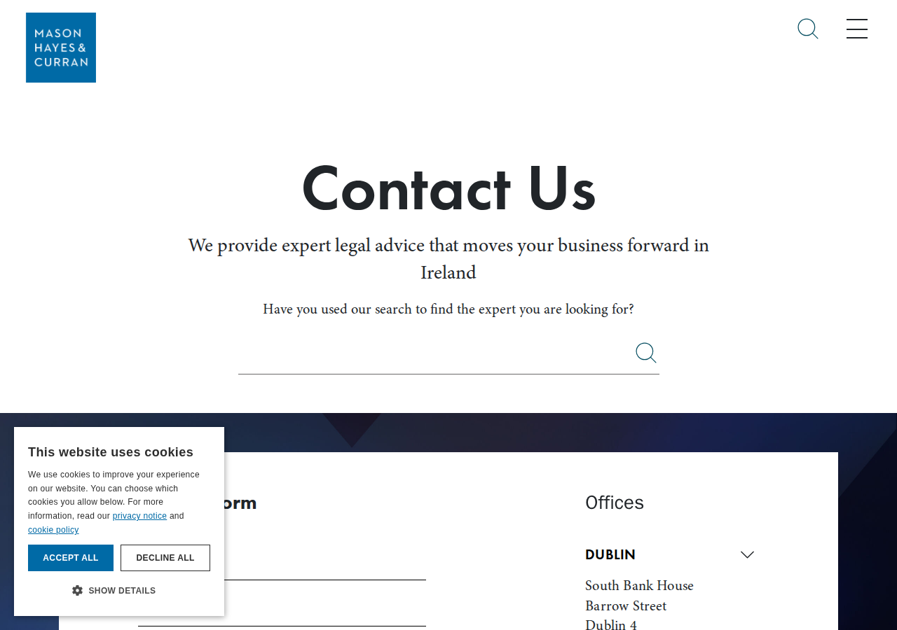 Screenshot of Contact Us With Your Business Queries | Mason Hayes CurranMapMapMapMap