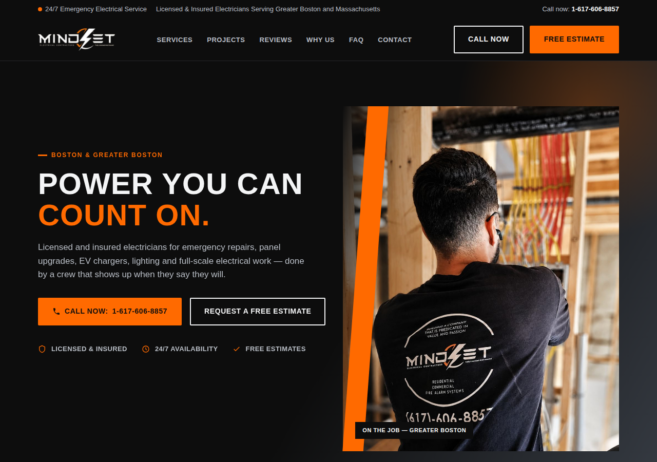 Screenshot of Mindset Electrical | 24/7 Licensed Electricians in Boston & Greater Boston