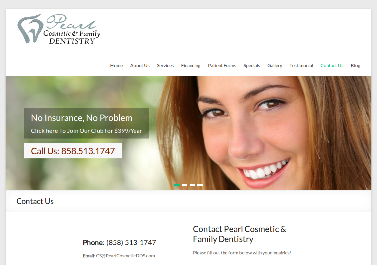 Screenshot of Contact Us | Pearl Cosmetic DDS