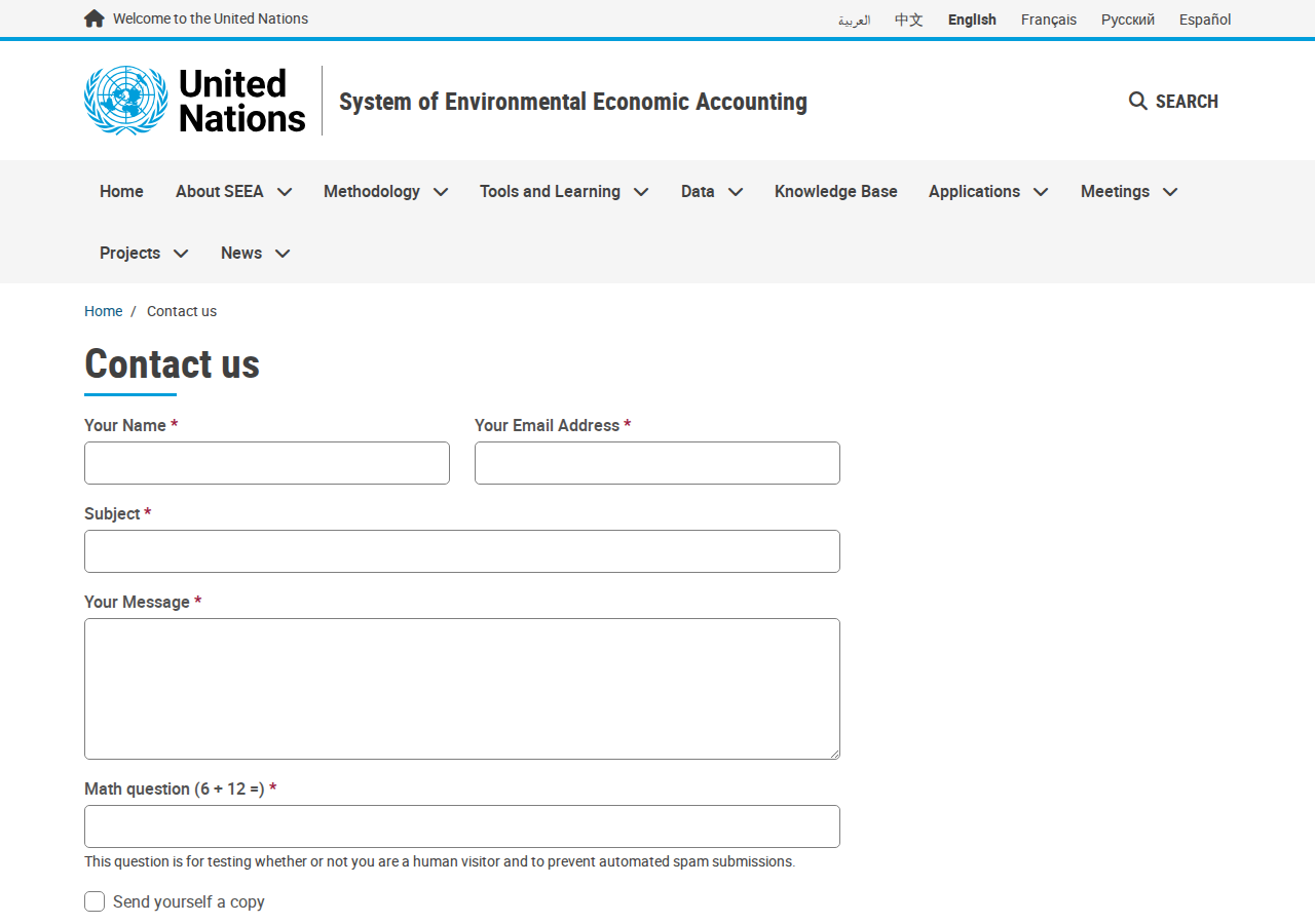 Screenshot of Contact us | System of Environmental Economic Accounting