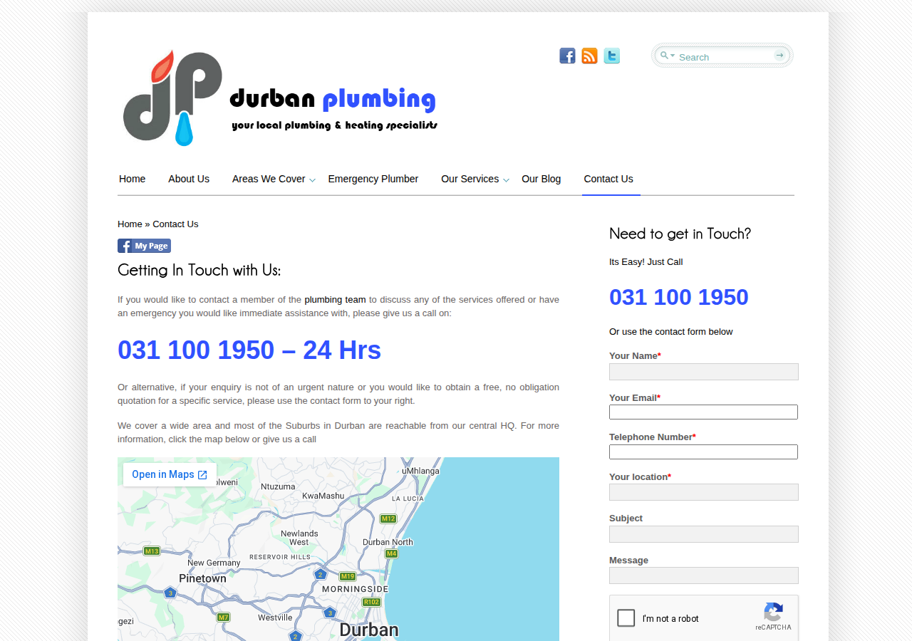 Screenshot of How to get in Touch | Contact US | Call 031 100 1950