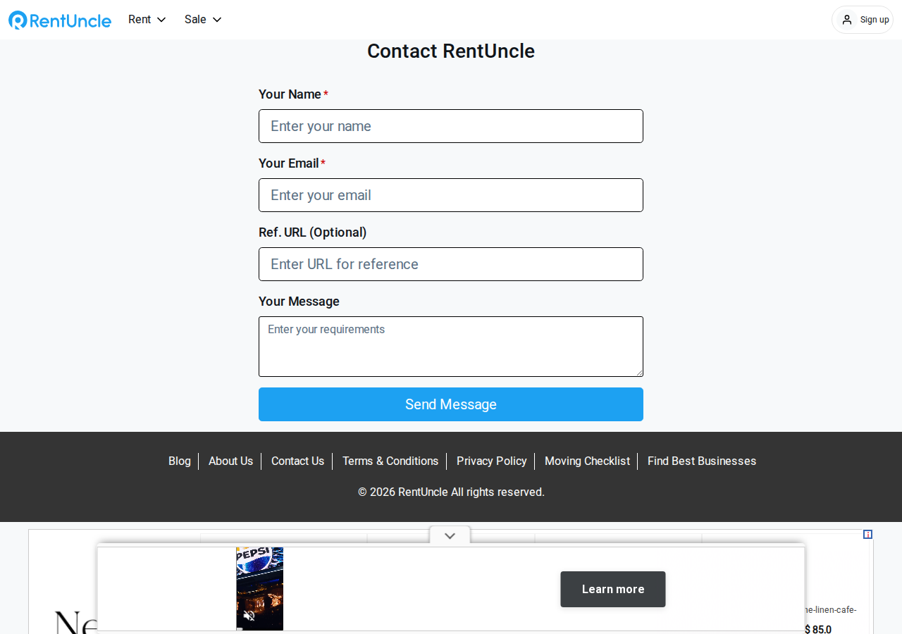 Screenshot of Contact Us | RentUncle