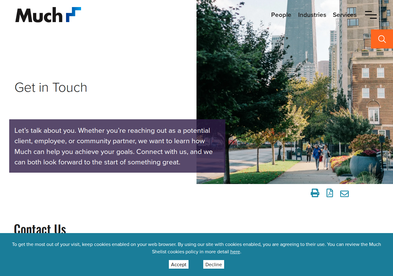Screenshot of Get in Touch - Much Shelist, P.C.