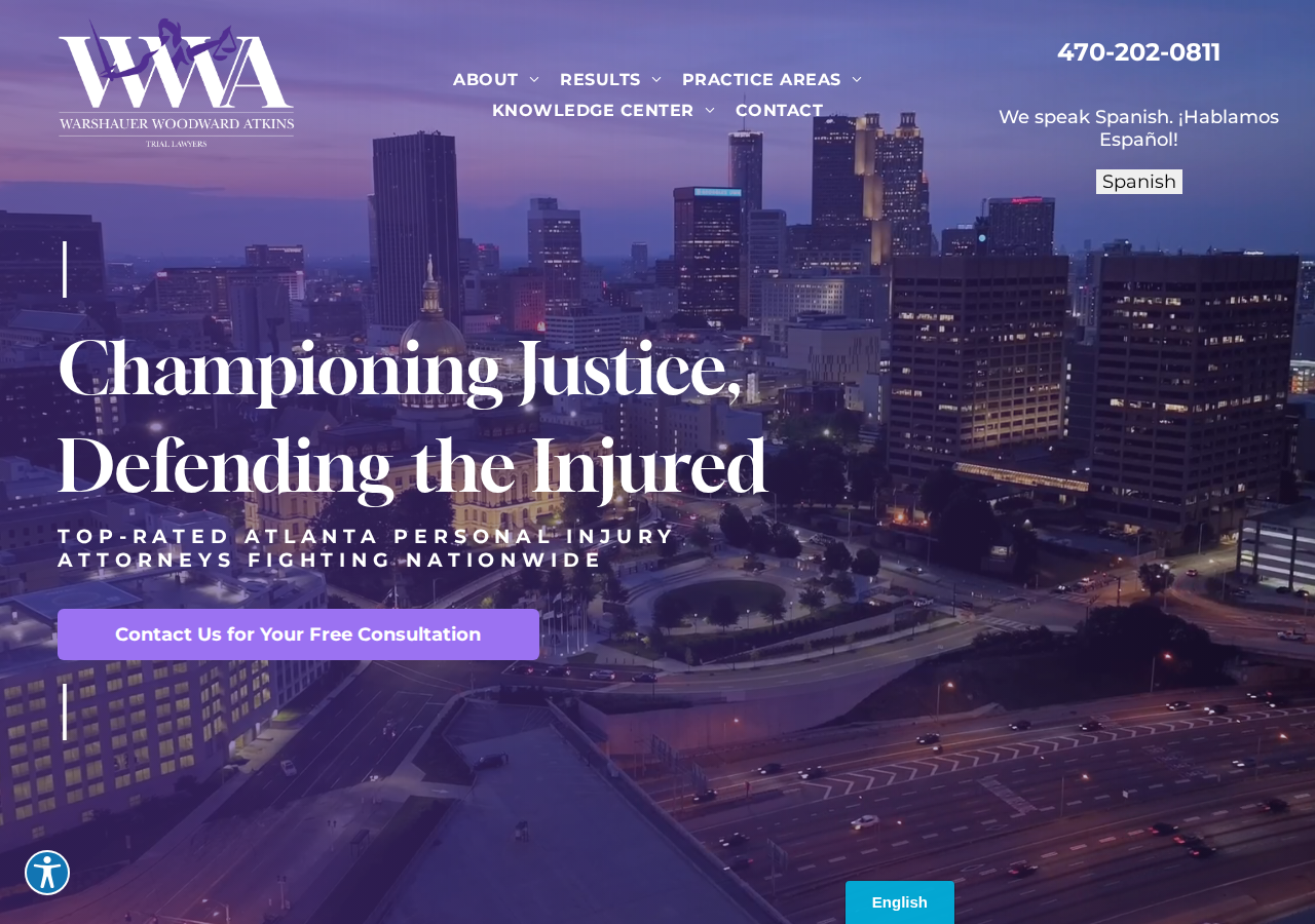 Screenshot of Atlanta Personal Injury Attorneys | Warshauer Woodward Atkins
  
  A caduceus medical symbol with wings and snakes on a white background.A silhouette of a baby in the womb on a white background.A silhouette of a person 's head with a cross in the brain.A black and white icon of a box with an exclamation point next to it.