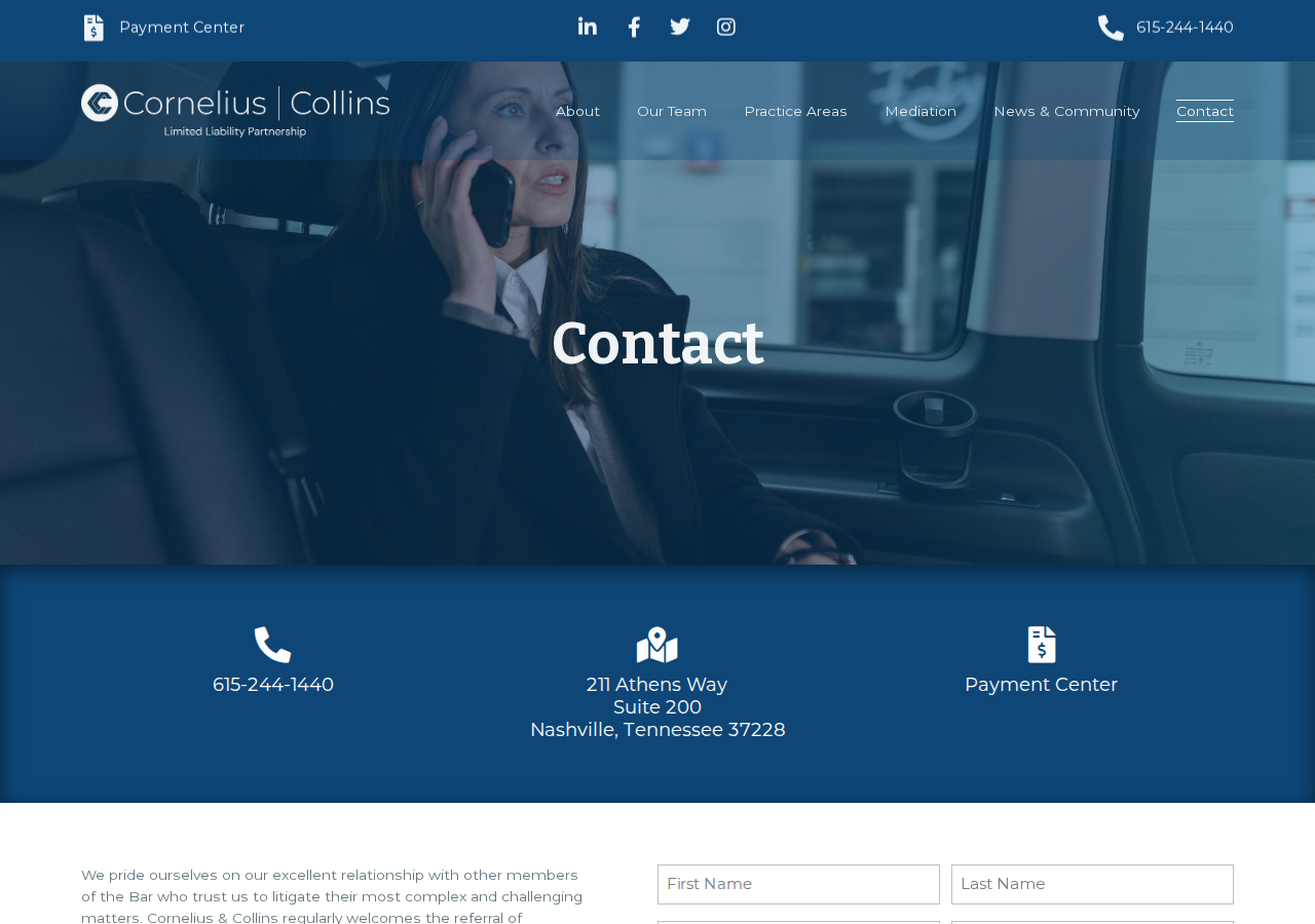 Screenshot of Contact Nashville's Law Firm | Cornelius & Collins