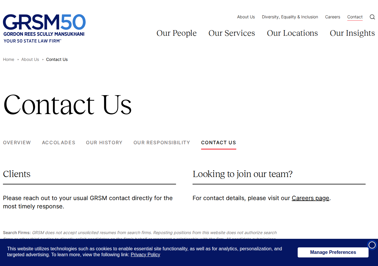 Screenshot of Contact Us | Gordon Rees Scully Mansukhani