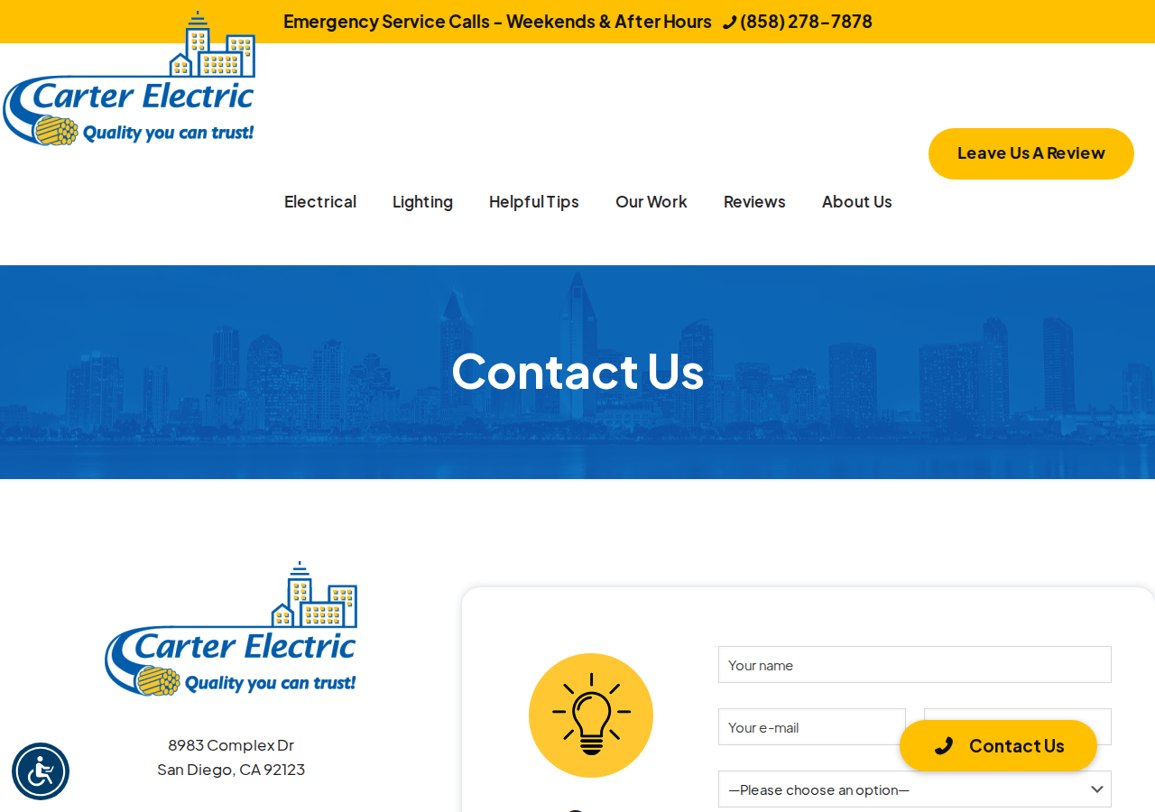 Screenshot of Contact Carter Electric, Inc. | San Diego Electricians