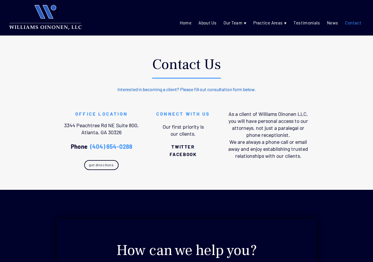 Screenshot of Contact Us | Williams Oinonen LLC