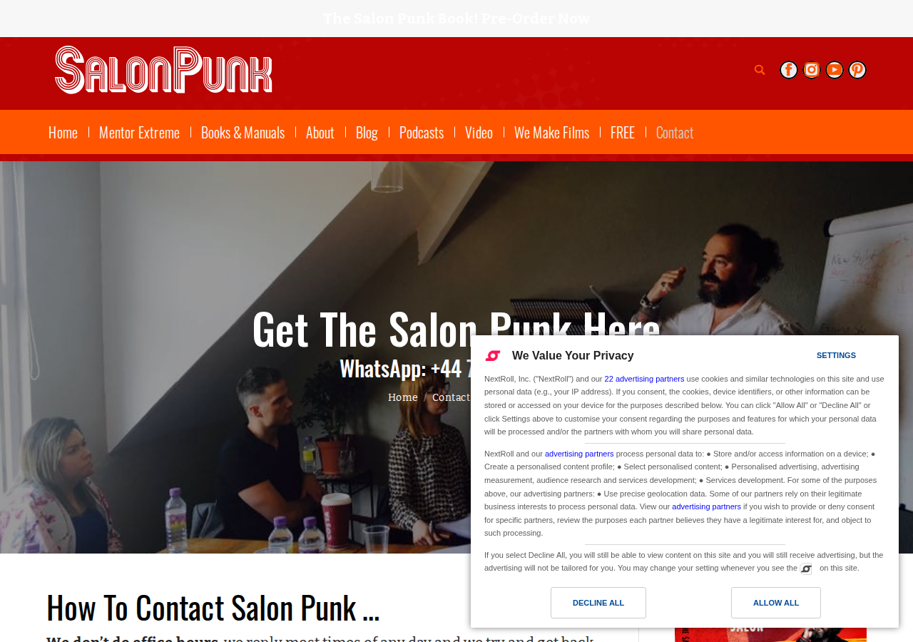 Screenshot of How To Contact The Salon Punk. Message, WhatsApp, Telegram