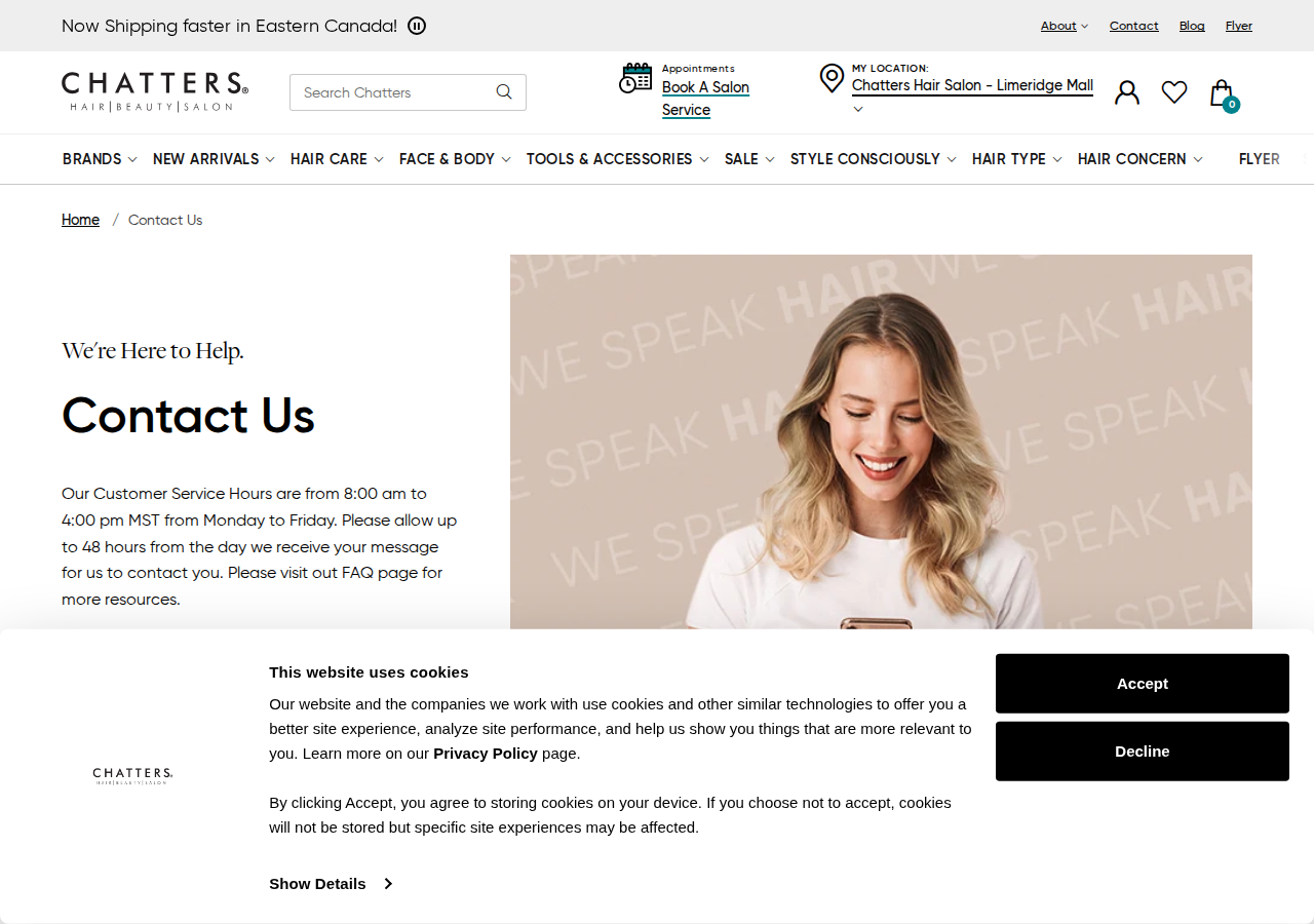 Screenshot of Contact Us
