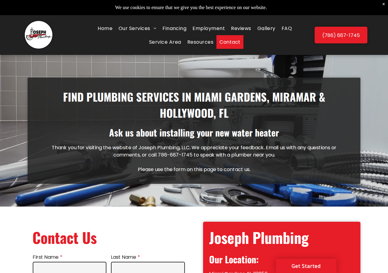 Screenshot of Plumbing Services | Miami Gardens, Miramar, Hollywood, FL | Joseph Plumbing
  
  (786) 667-1745Menu icon: three horizontal black lines.