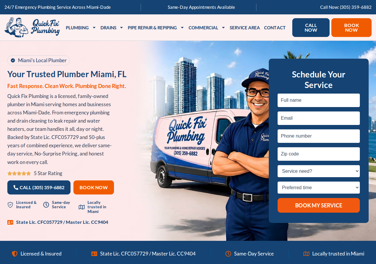 Screenshot of Plumber Miami FL | Same-Day Service | Quick Fix Plumbing